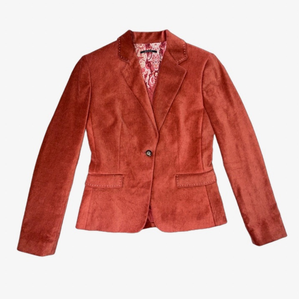 Elie Tahari Burnt Orange Single Button Velvet Blazer Size 4